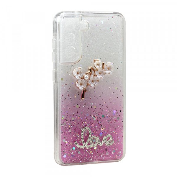 Wholesale Jewel Glitter 3D Flower Love Crystal Armor Hybrid Case for Samsung Galaxy S21 FE 5G (Pink)